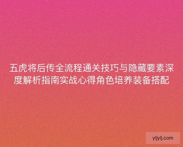 五虎将后传全流程通关技巧与隐藏要素深度解析指南实战心得角色培养装备搭配
